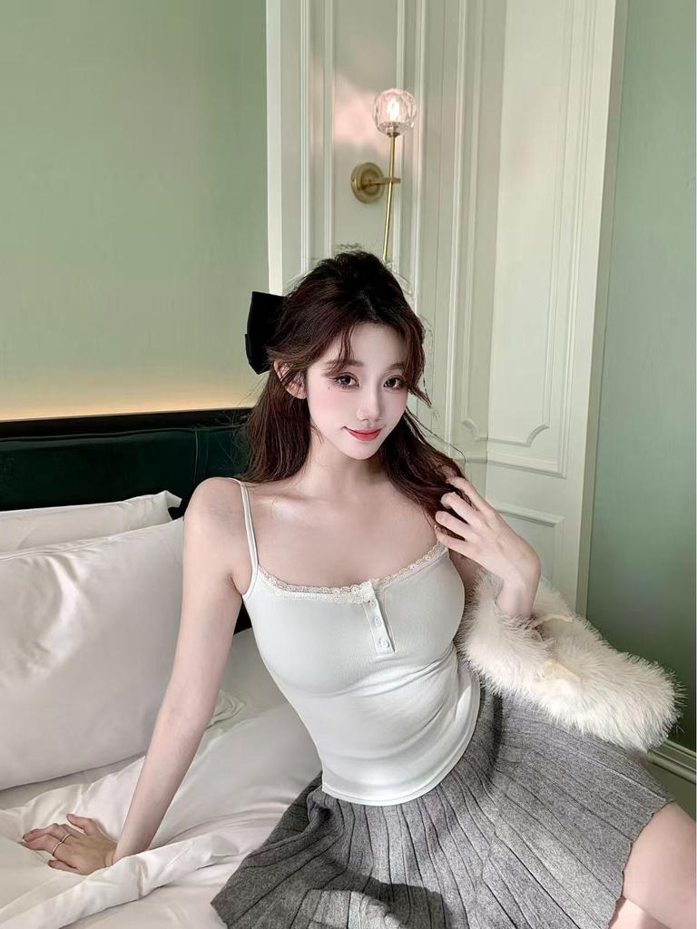 Women's Sweet Brushed Warm Cotton Vest with Pads - Autumn & Winter Back Camisole