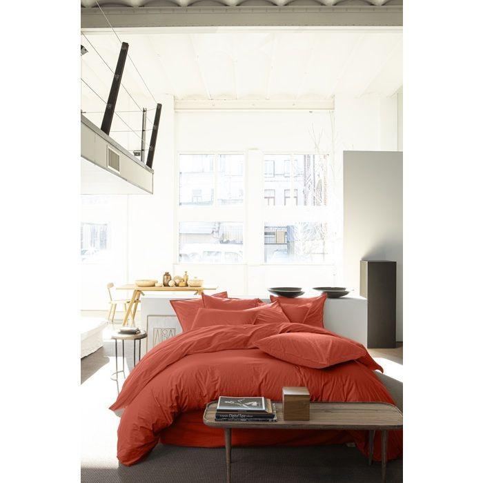 Housse de couette - 220 x 240 cm - Percale de coton lavé - Couleur terracotta - Hypoallergénique