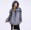 Women's Hooded Faux Fur Coat - Silver Fox Patchwork, High-End Socialite Style, European & American Design.