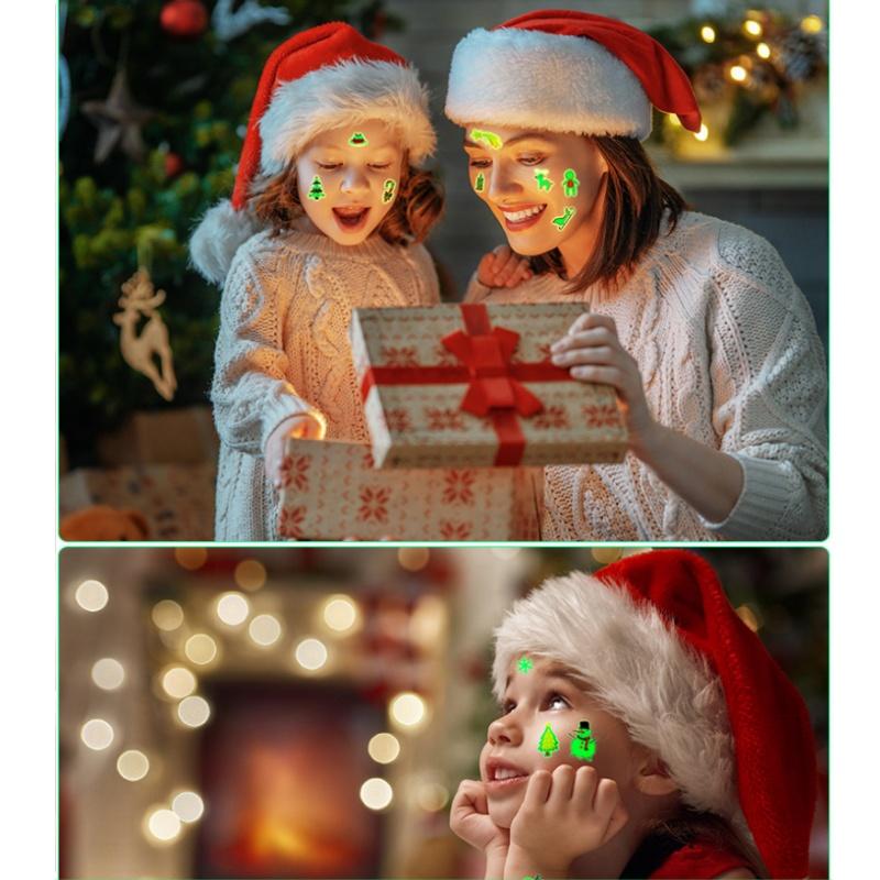 10pcs Luminous Tattoo Stickers Christmas Theme Waterproof Temporary Tattoo Santa Reindeer Tree Candy Design Holiday Makeup Decor