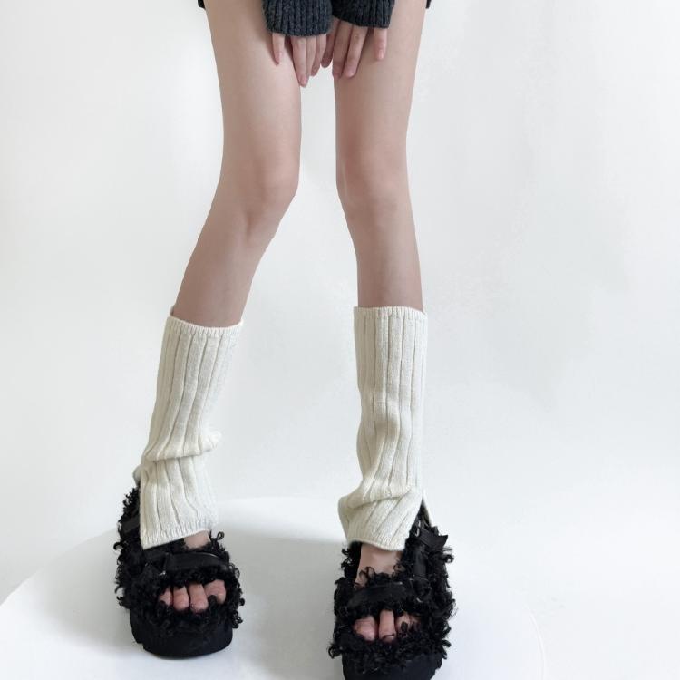 Women's Slouchy Leg Warmers with Side Split Solid Color Ribbed Knitted Boot Covers Leggings Gaiters Footles Socks Gift