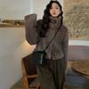 Women Winter Vintage Warm Lambswool Coats Fashion Padded Cotton Outerwear Stand Collar Cropped Jacket