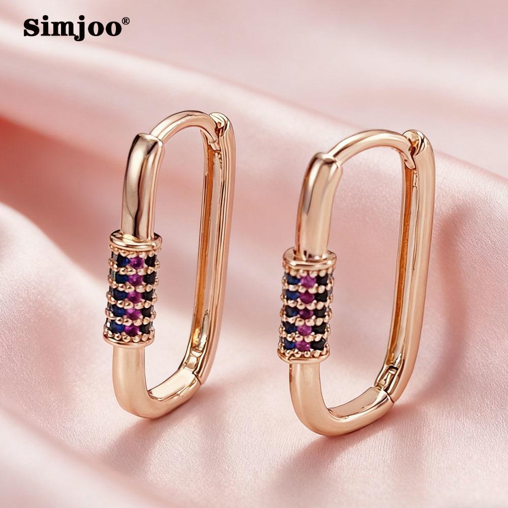 SIMJOO Rose Gold Color Fashionable Geometric Shape Noble Women's Stone Earrings Pendants