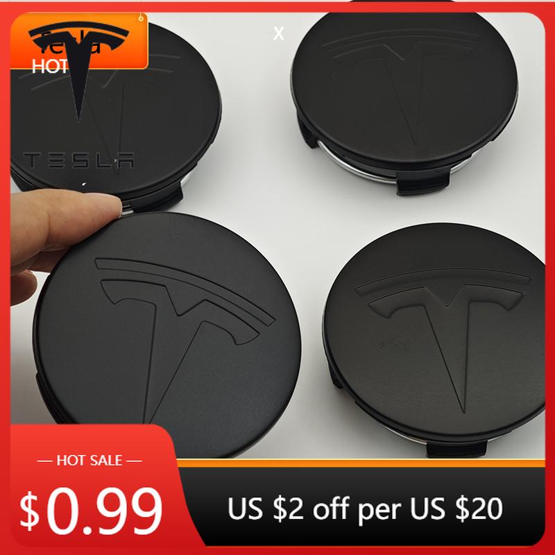 Autosticker Tesla 4 stuks 56mm Mat Zwart Auto Wielnaafdop Embleem Originele Velgen Naafdop Logo Voor Tesla Model 3 Y X S Auto A