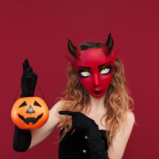 Yousheng Sheep Horn Demon Halloween Face Guard Terrifying Human Face Guard Scary Prop Parties Haunted House Scares Animal Face Guard