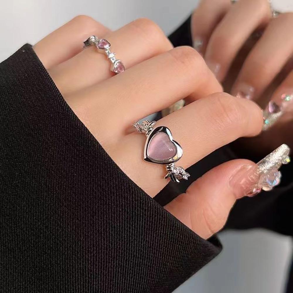 Fashion Heart Ring Cat Eye Peach Heart Adjustable Women Design Premium Rings Wedding Party Jewelry Gift