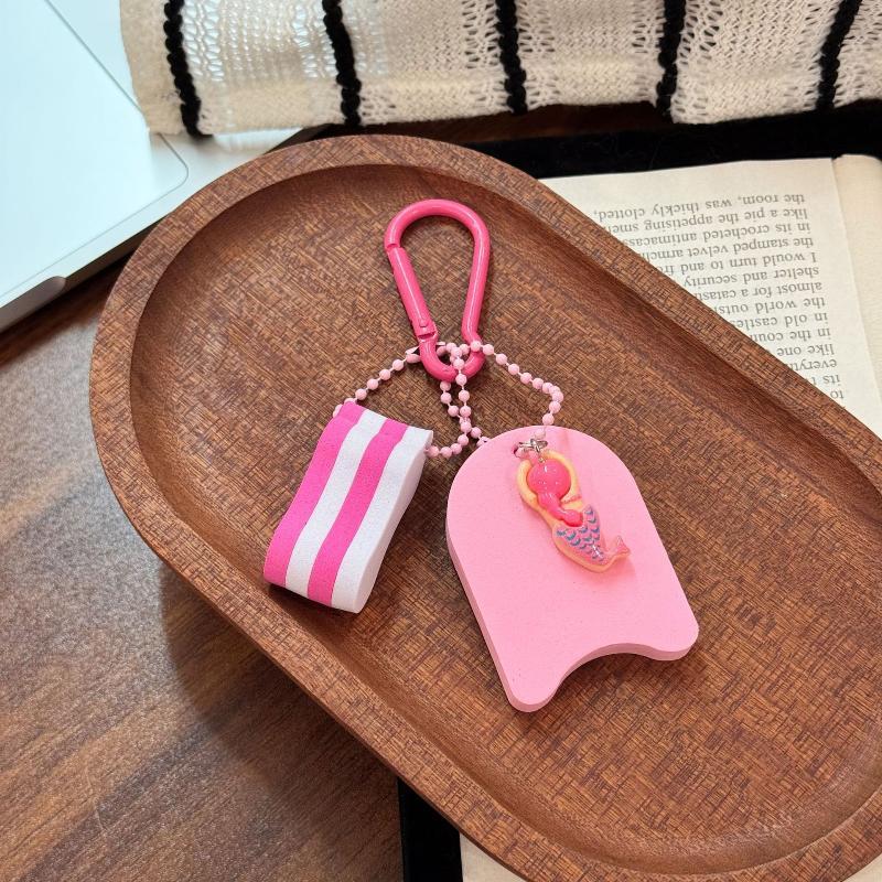 Cute Swimming Doll Keychain with Mini Floating Board Pendant Sturdy Clasp for Pencil Case Decor Kids Reward