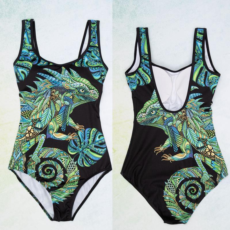 Triangle comfortable 3D color print explosive bikini women's one-piece swimsuit