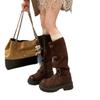 Frosted~ Soft leather boots women's 2025 autumn new belt buckle knight boots but knee two wear tall boots