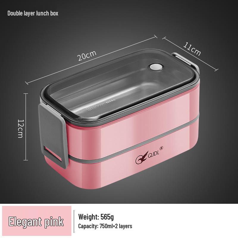 Bento Lunch Box a Doppio Strato in Acciaio Inossidabile, Contenitore Adatto al Microonde per Ufficio e Studenti