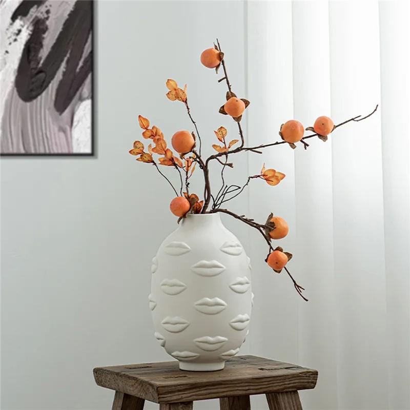 AS60-Artistic Face Lip Potted Plants White Pottery Vase Dry Flower Insert Artist Residence Decorative Ornaments