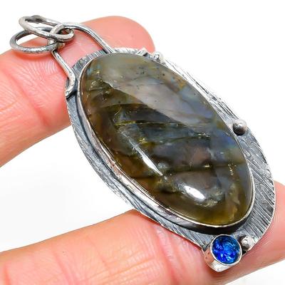 Labradorite, Topaz Handmade 925 Sterling Silver Gift Pendant 2.68" A1Z36