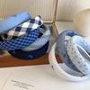 Blue Checkered Bow Sponge Hairband for Girls  High Headband with High Head Top  New Wide Edge Headband