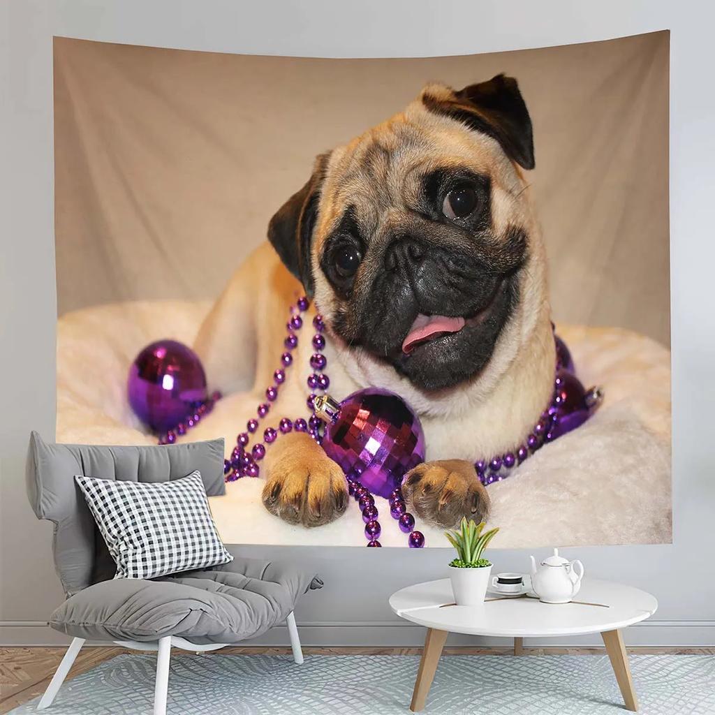Cute Animals Pet Pug Dog Decor Tapestry for Backdrop Creativity Bedroom Dorm Living Room Modern Decor Wall Hanging Tapestries