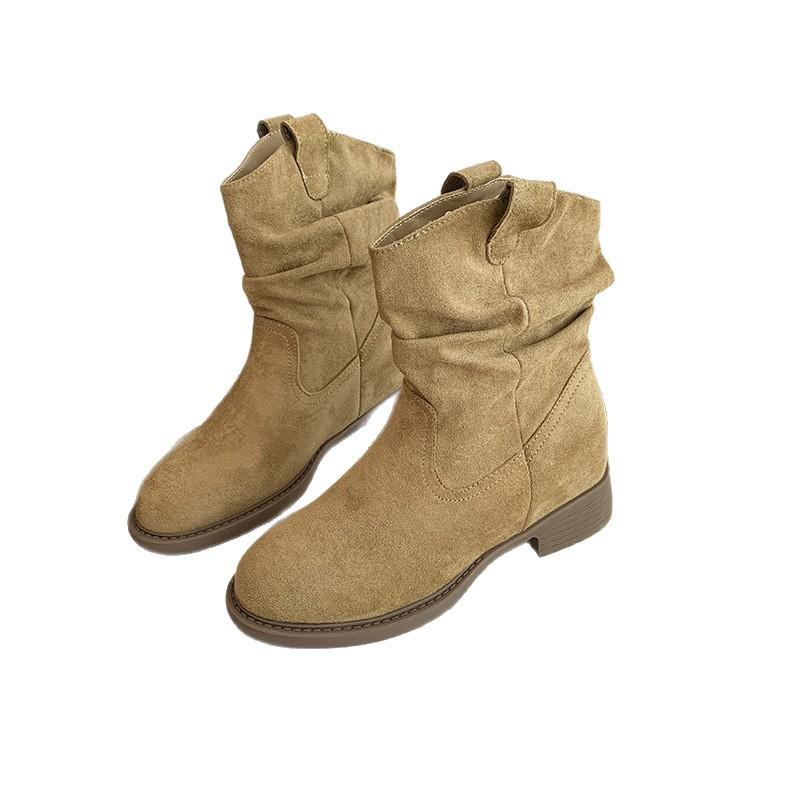 2025 New Height Increase 8cm Maillard Martin Boots Women's Autumn Models Medium Tube Thin Pile Pleated Retro Women's Boots