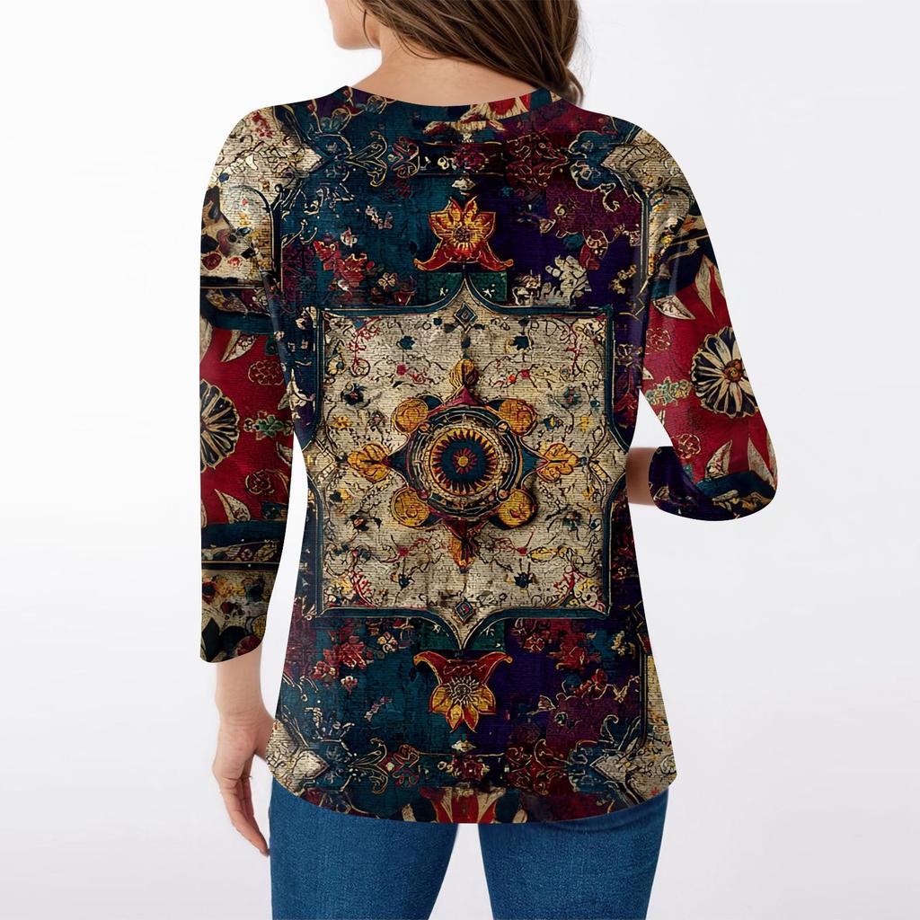 Women's T Shirt Print 3/4 Sleeve Daily Weekend Fashion Basic V- Neck Regular Top