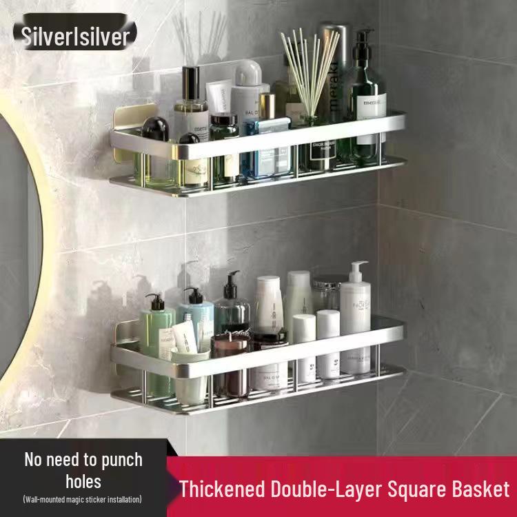 Punch-Free Aluminum Corner Bathroom Storage Rack