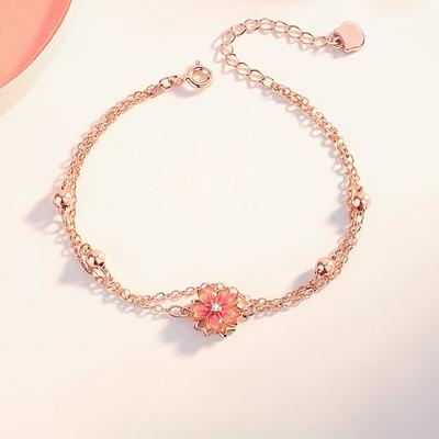 New Three Lives Three Generations Rotating Peach Blossom Lucky Necklace for Girls Light Luxury Sakura Women's Bracelet