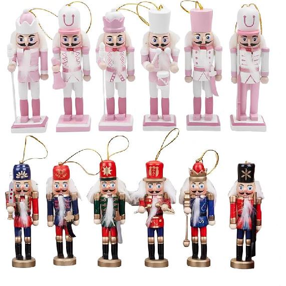 12 PCS Christmas Nutcracker Ornament Set, 4.7Inch Nutcrackers Tree Ornaments Set, Nutcracker Figures with Opening Mouths Christmas Decorations for