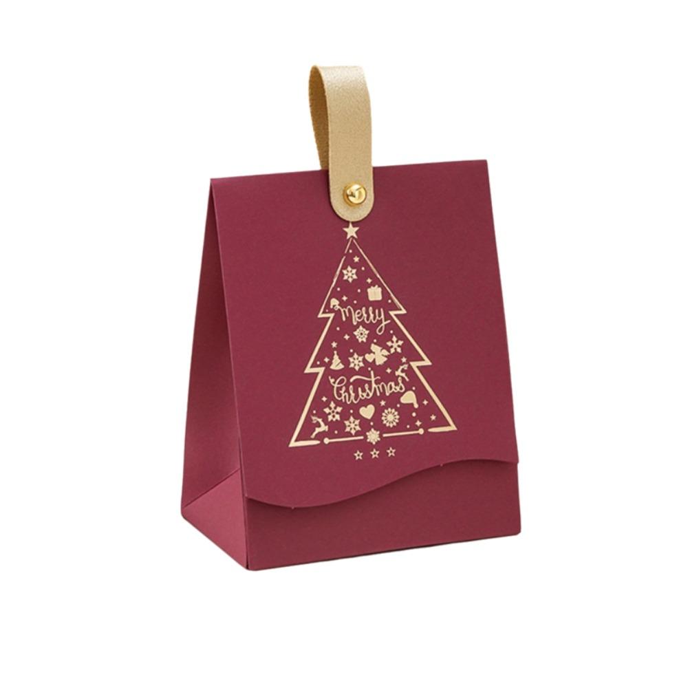 10PCS with Leather Handles Merry Christmas Candy Gift Box Hot-Stamped Cookie Package Bag Banquet