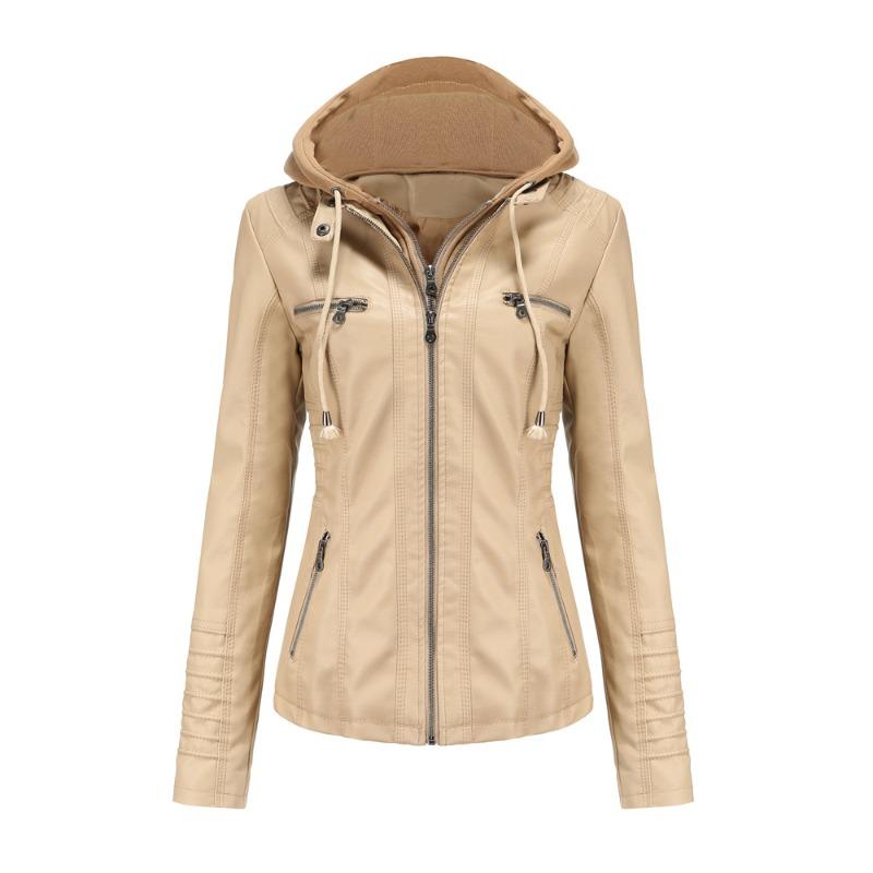 Hooded Leather Jacket Two-piece Removable Leather Jacket Women's Jacket Women's Washed Leather
