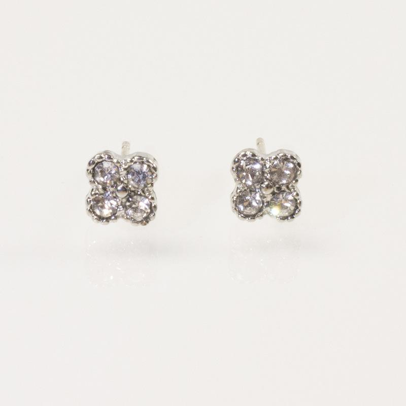 S925 silver needle transparent diamond four-leaf clover stud earrings new trendy small rhinestone earrings women s niche autumn and winter серебряный