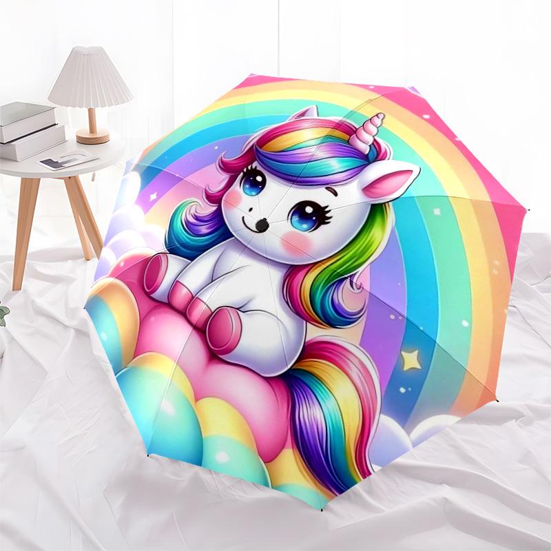 1pc Rainbow Unicorn Fantasy Art Umbrella with Plastic Handle,Suitable for All Seasons Home Travel Outdoor UmbrellaDD769