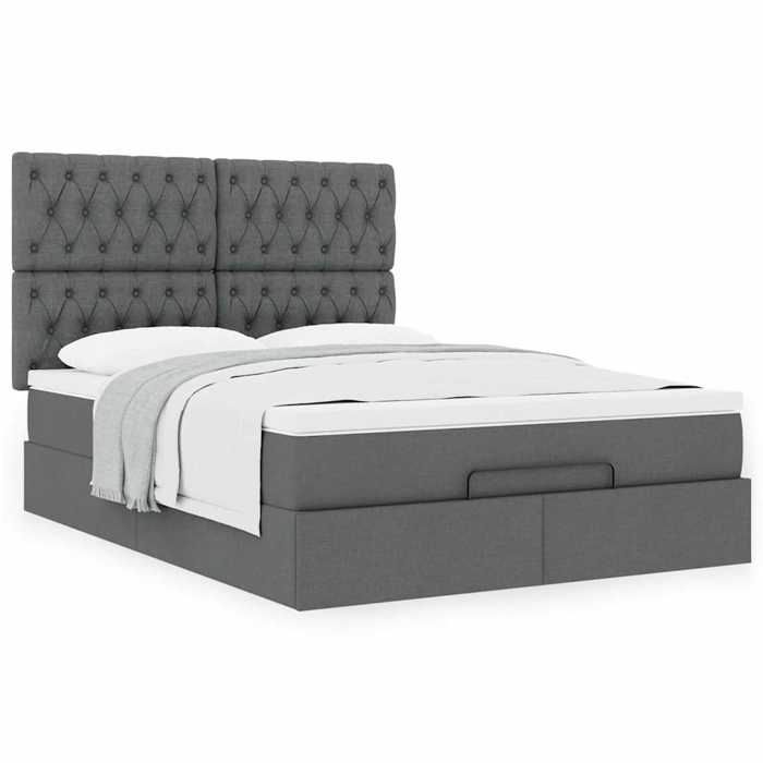 Cadre de lit avec matelas - 140x200 cm - Gris foncé - Rangement sous le lit - Mécanisme de levage hydraulique