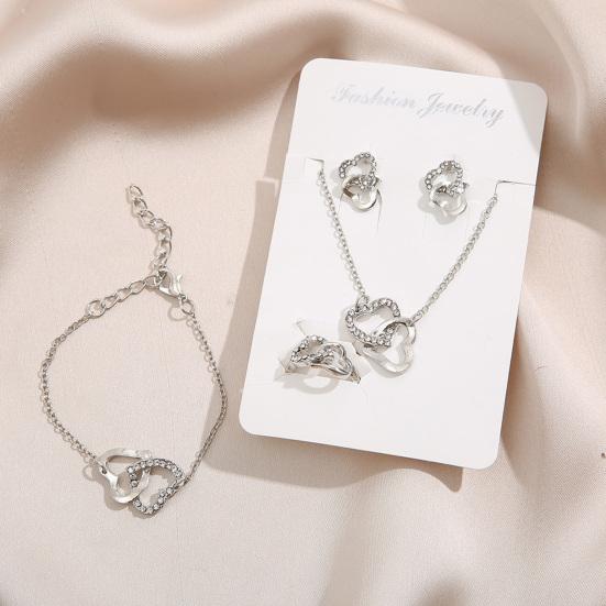 4Pcs/Set Necklace Earrings Ring Bracelet Hollow Out Heart Pendant Jewelry Korean Style Simple Jewelry Set for Daily Wear