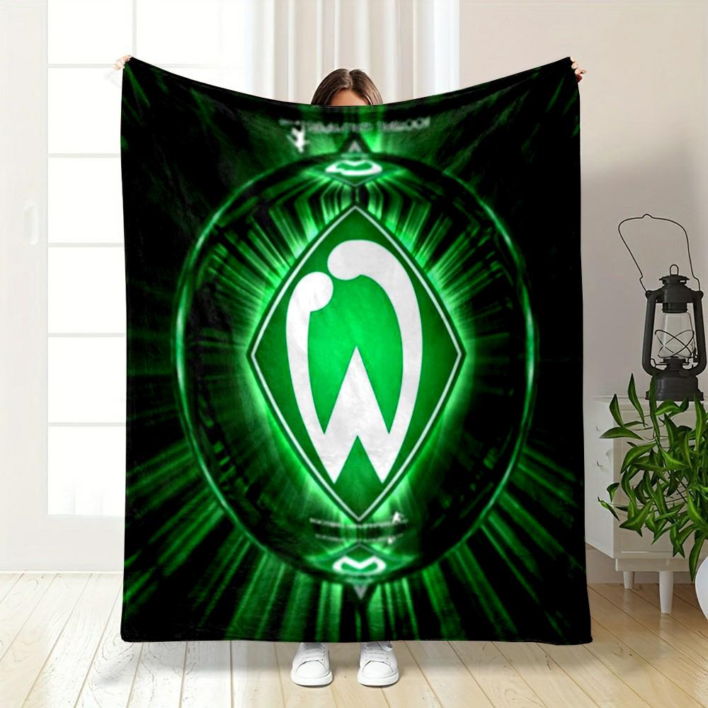Green Abstract Logo Designed Flannel Blanket for Bedroom, Living Room, Sofa, and Nap