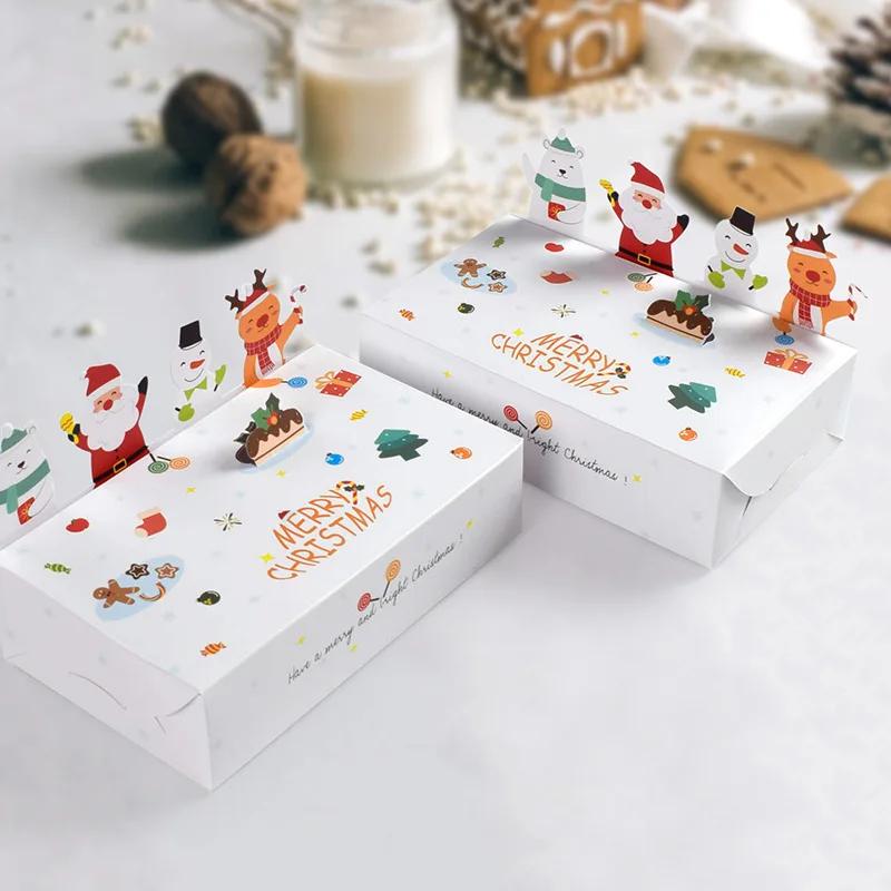 10Pcs Merry Christmas Kraft Paper Candy Cookie Box Santa Claus Snowman Christmas Tree Pattern Accompanied By Gifts for Children