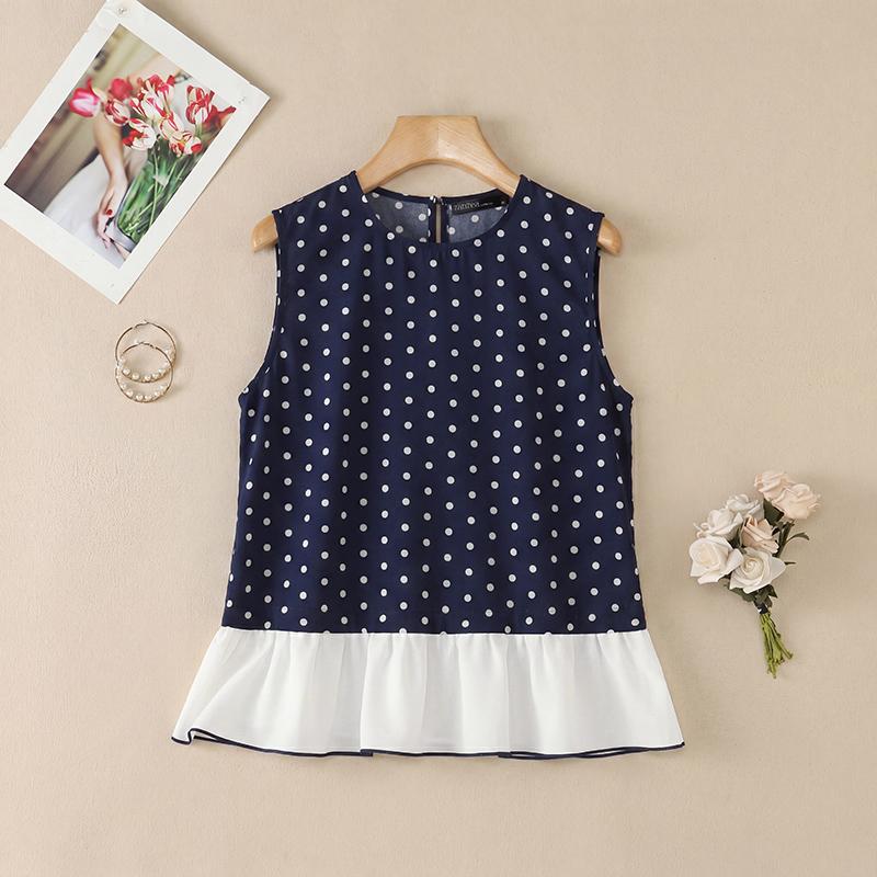 ZANZEA Women Polka Dot Print Casual Round Neck Sleeveless Tank Tops M