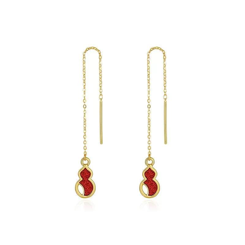 Lincang Series Copper Alloy Enamel Gourd Earrings: Elegant and Versatile Ear Cuffs for Women