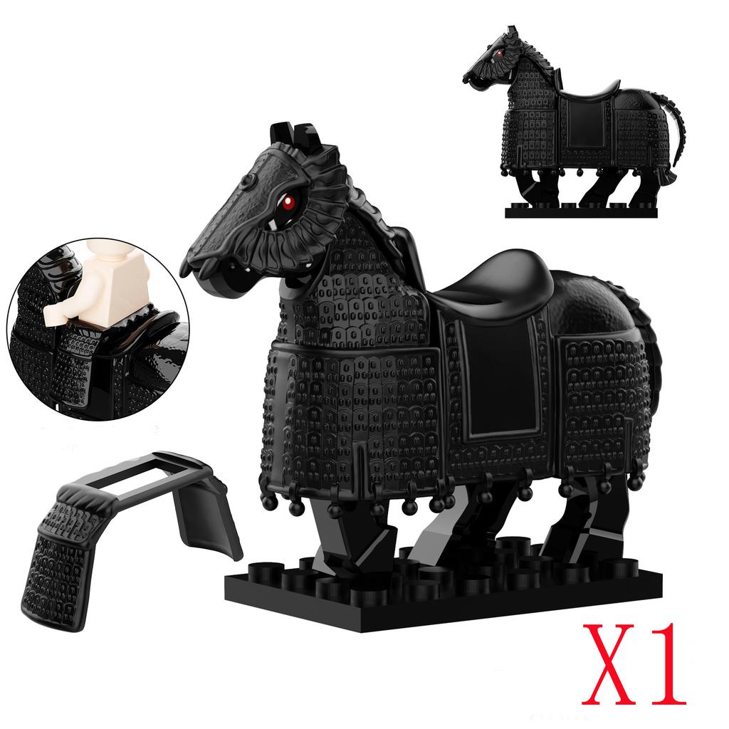 MOC Medieval Soldier Figure Building Block Warhorse Cloak Sword Saddle Helmet Military Accessories Gift Toys Kids Bricks