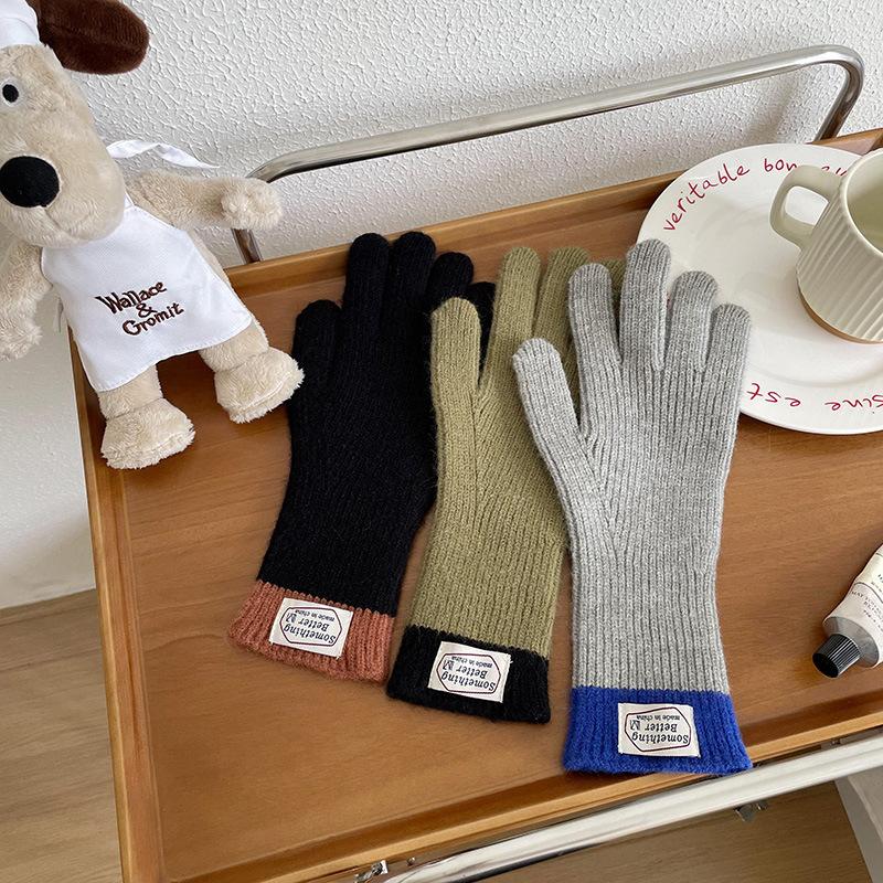 Gants cinq doigts tactiles à assortir les couleurs pour femme automne et hiver version coréenne tous sports de plein air cyclisme chauds et froids tricotés