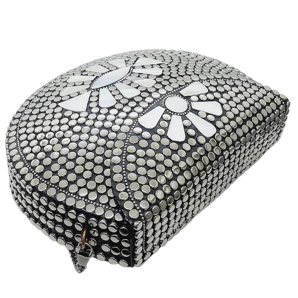 Silver Metal Beaded Ethnic Purse Girls Bridal Bag Cross Body Bag for women/Girl Party Clutch Metal Clutches Vintage Brass