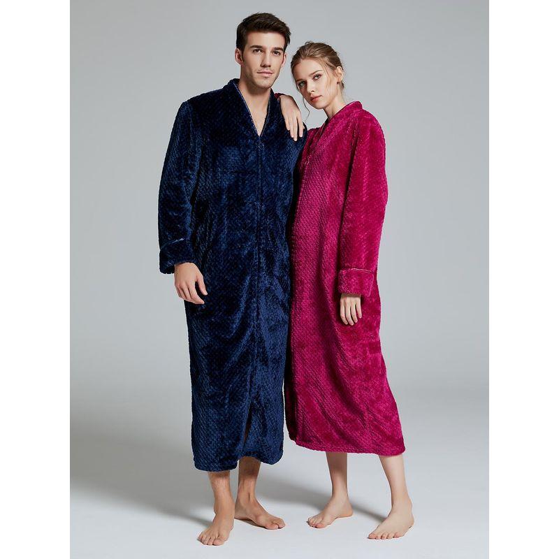 Zipper Nightgown for Men and Women Couple plus Size Chubby Girl Bathrobe for Women Autumn and Winter Long Homewear Coral Velvet Pajamas Nightdress