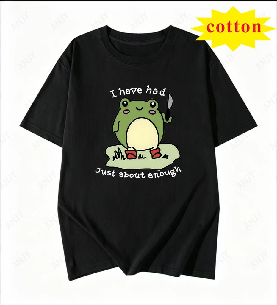 American Cartoon Tattered Frog Print Tshirt With Quirky Emotional Style Casual Short Sleeved Summer Top