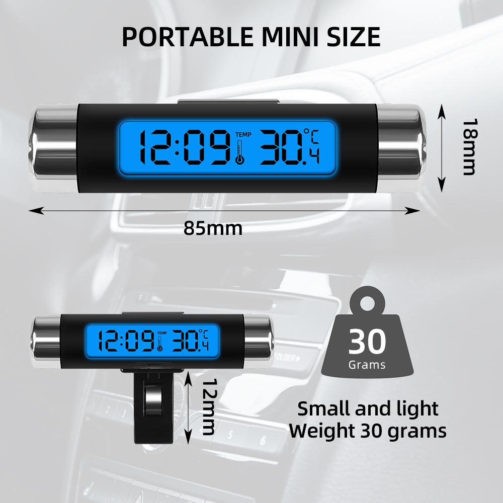 (Without Battery)Car Mounted Air Outlet Thermometer Digital Car LCD Clock Electronic Car Automotive Clock Meter Blue Backlight