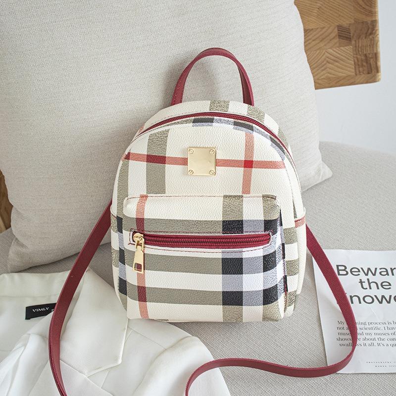 Women's bag new trend fashion plaid printing backpack multi-functional small backpack women's oblique span bag