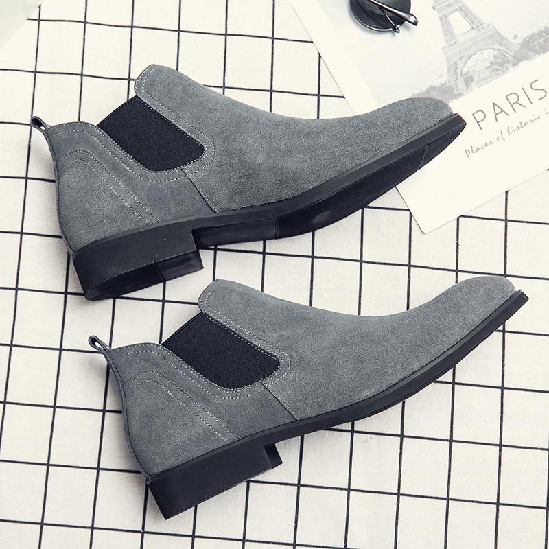 Fashion Suede Leather Men High Top Shoes Italian Formal Chelsea Boots British Style Dress Business Boots for Men Elegantes Slip On Botas