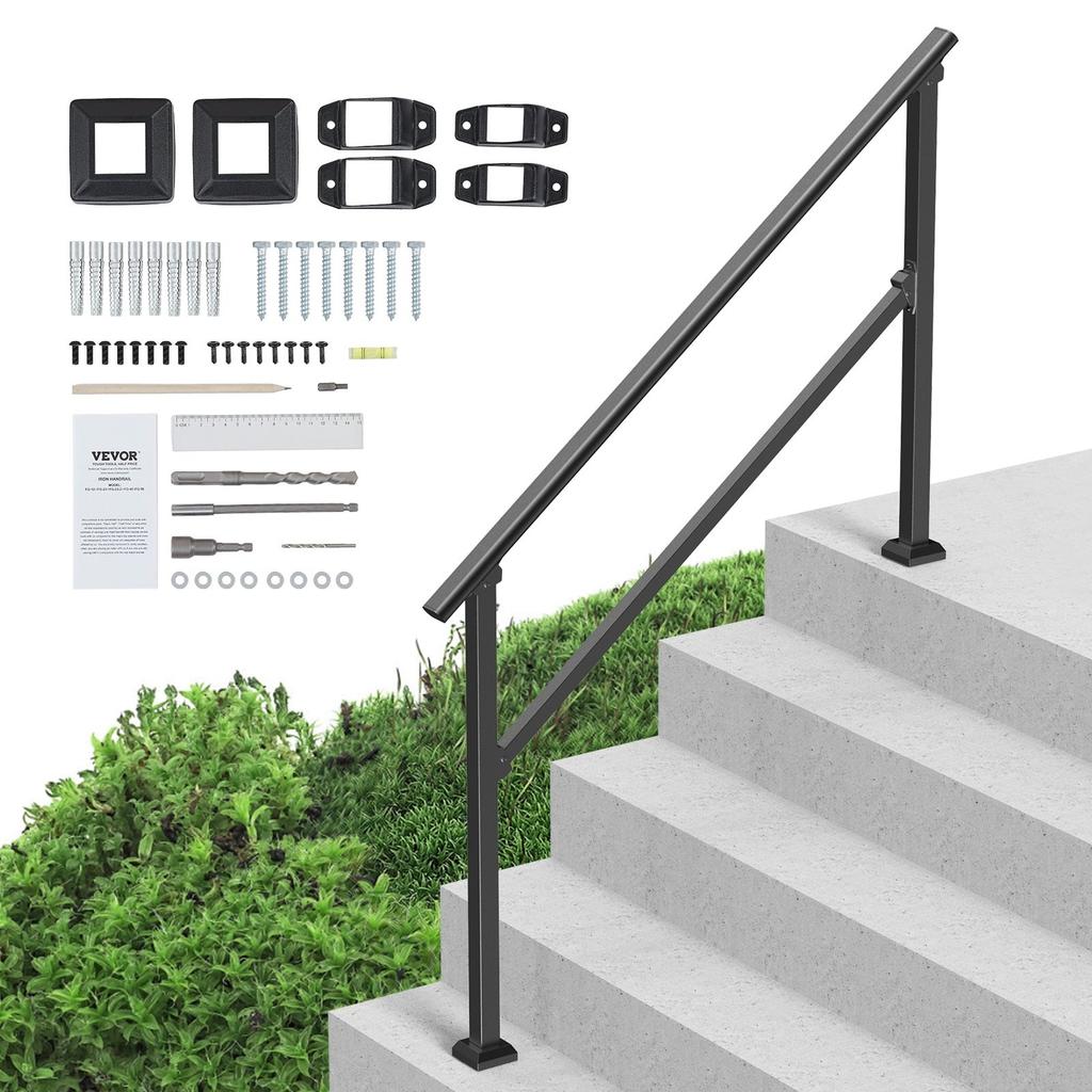 4-5 Handrails for Outdoor for Seniors Porch Deck Black Square Tube Steel