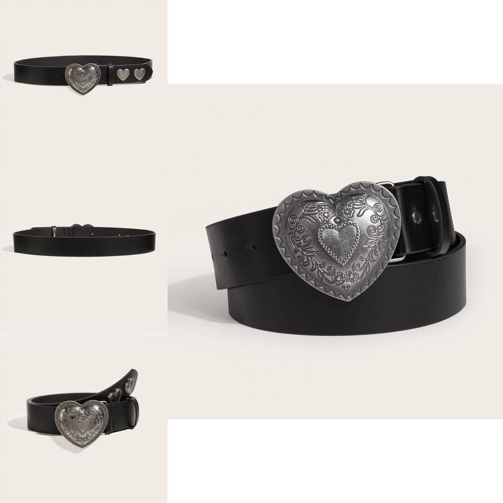 Leather Belt With Heart Buckle For Casual Youth Fashion