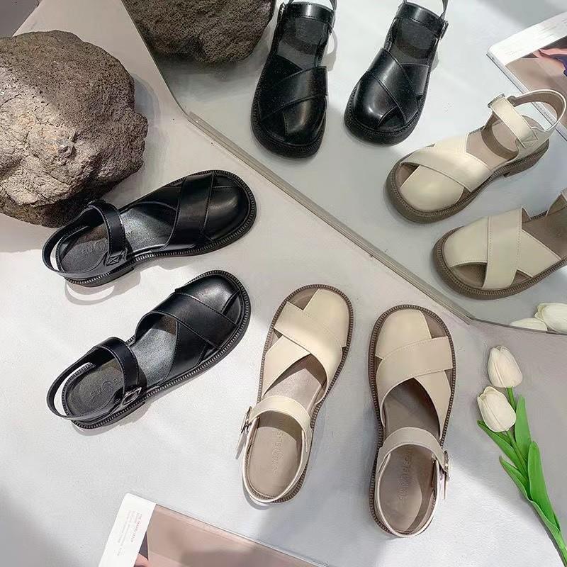Baotou sandals women's summer 2025 versatile outer wear comfortable hollow cross belt women's shoes flat Roman shoes
