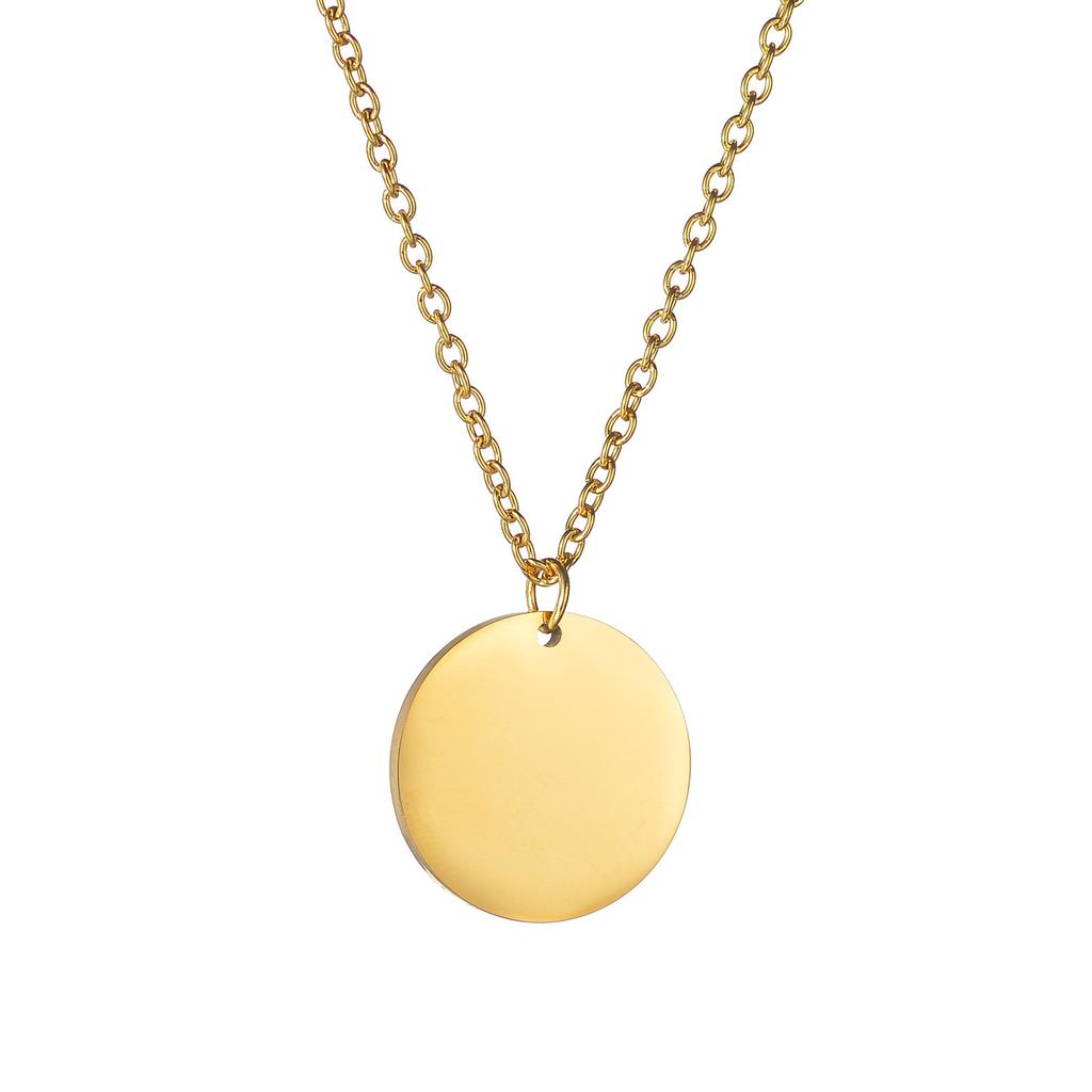 Stainless Steel Round Disc Pendant Necklace Minimalist Customizable Coin Jewelry for Men Women