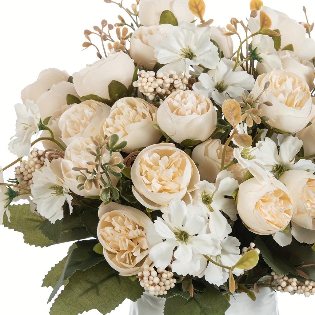 Silk Artificial Flowers Tea Bud Rose Peony Christmas Wreath Wedding Bridal Bouquet Home Vase Garden Wreath Diy Gift Decoration