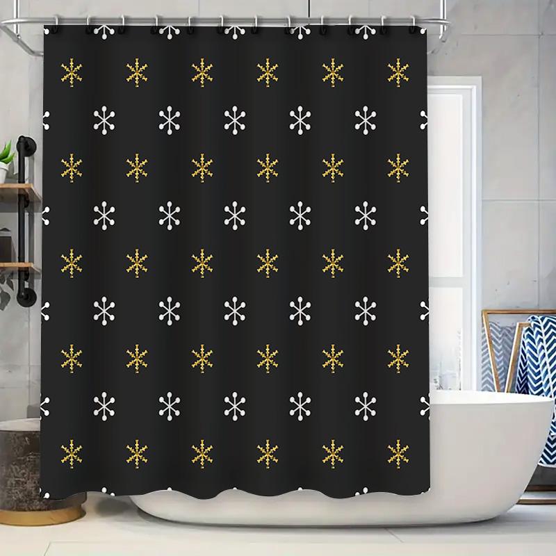 

Black Shower Curtain With A Pattern Of Snowflakes Bathroom Decor Accessories For Home Decoration Waterproof Fabric For Bath Time W60H190(CM)-1 Pcs