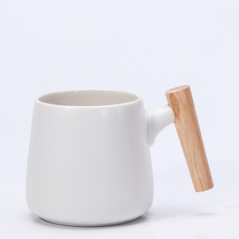 

Nordic Style Wooden Handle Ceramic Mug Office Water Cup Couple Mug Holiday Event Gift 301-400ml