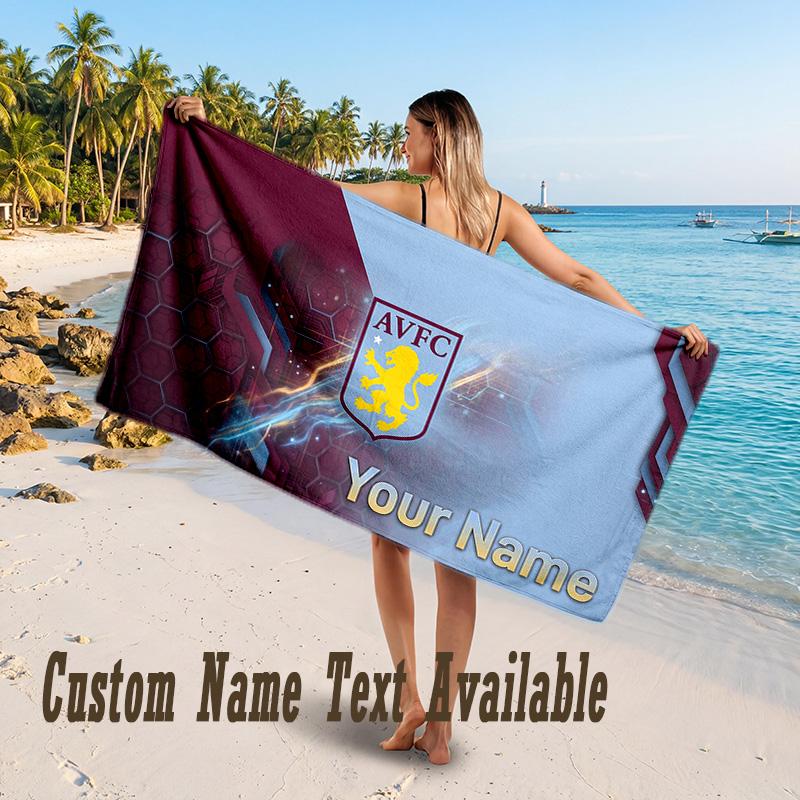 Aston Villa Design Beach Towel Custom Text Large Towel for Beach Vacation