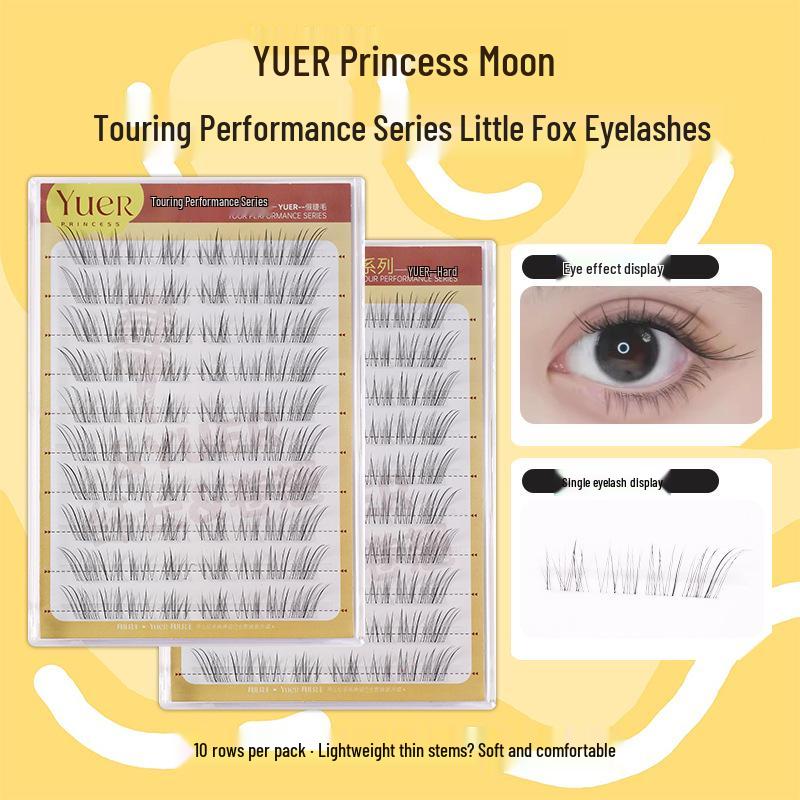 Princess Moon Realistic Segmented False Eyelashes - Little Milk Fox Collection, 10 Rows, Large Capacity